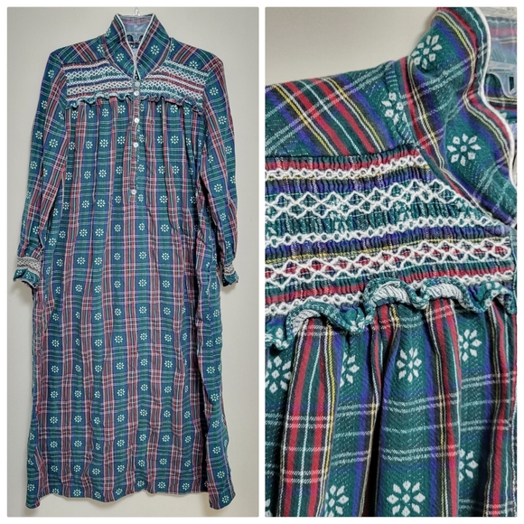Lanz Of Salzburg Other - Lanz of Salzburg Red Plaid Flannel Nightgown Cotton Long Sleeve Maxi Winter Sz S